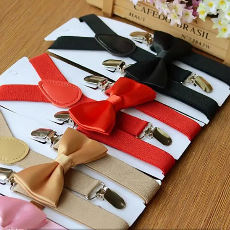 Suspenders Child Boy Girl New Year Bow Tie Kids Childrens Suspenders For Wedding Adjustable Y-Back Black Red Blue Braces