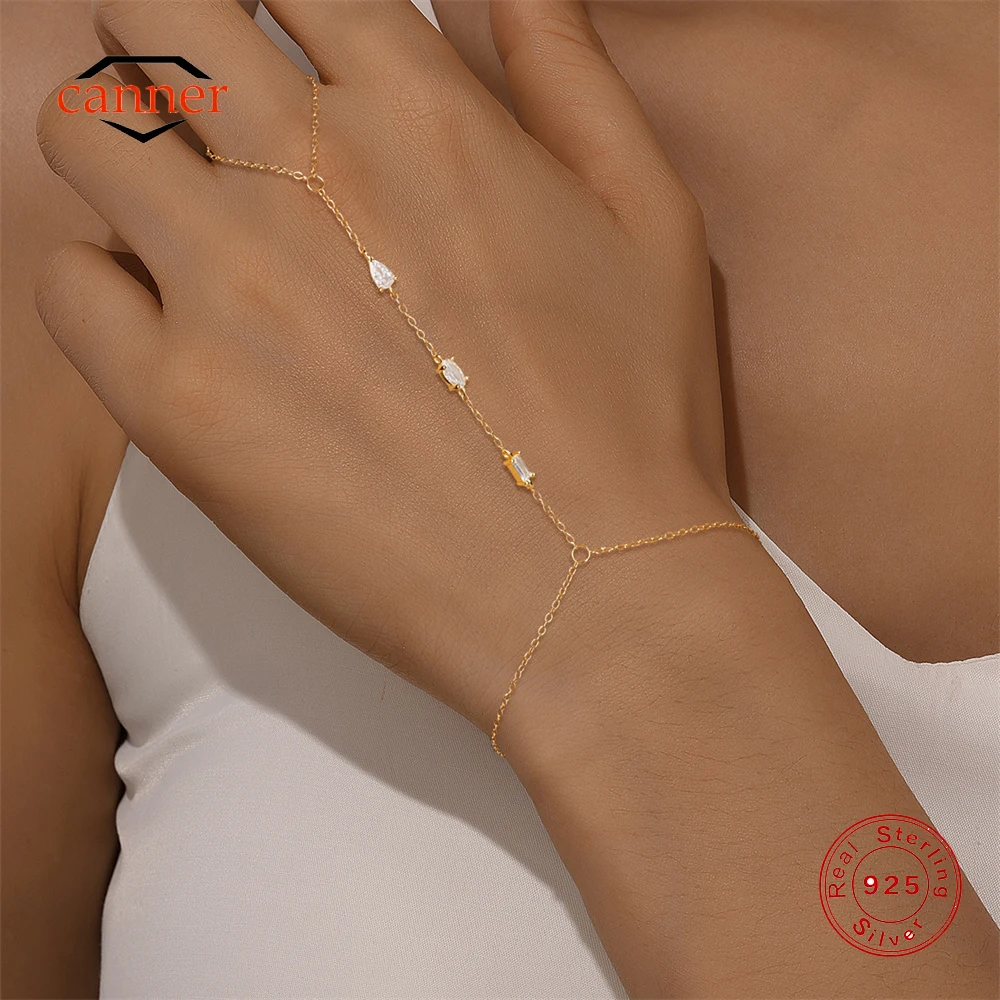 

CANNER 925 Sterling Silver Classic CZ Bracelet Ring Chain For Women INS Eight-pointed Star Hand Chain Bracelet Fine Jewelry Gift