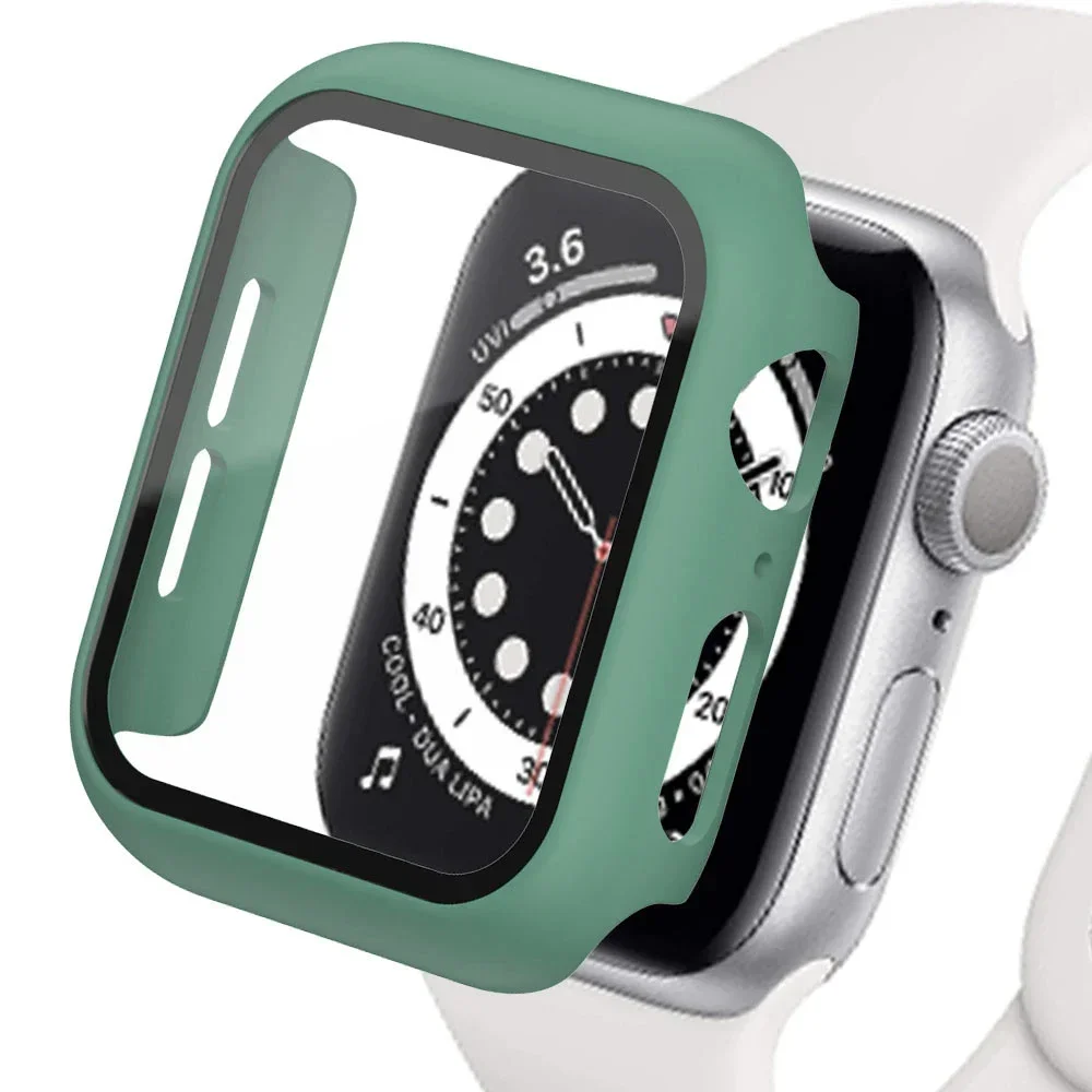 Gehärtetes Glas + Schutzhülle für Apple Watch Zubehör 44mm 41mm 45mm 40mm 42mm Displayschutzfolie Apple Watch Gehäuse Serie 9 4 5 6 SE 7 8