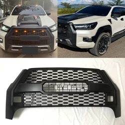 Modified LED Racing Grills For Toyota Hilux Revo Rocco 2021 2022 Pickup Car Radiator Front Grille  Bumper Mask Upper Mesh Cover
