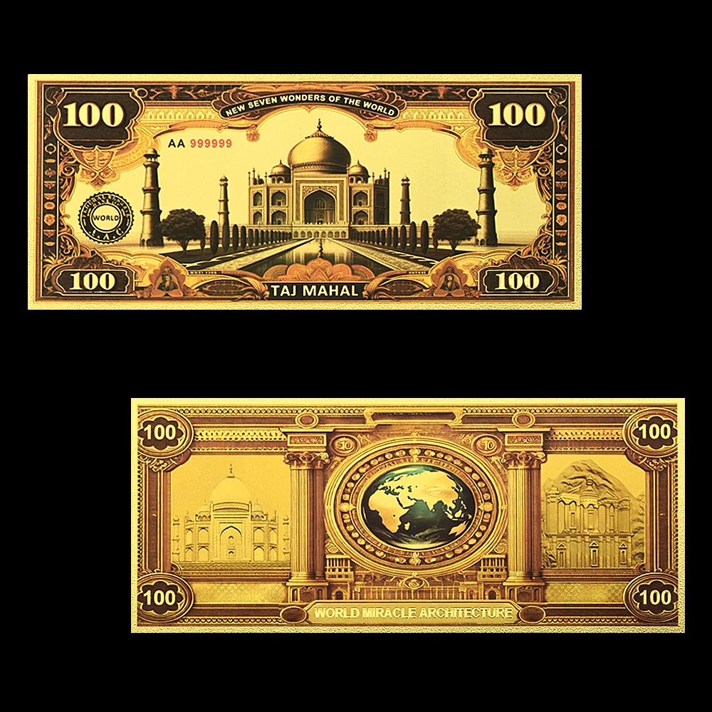 سبع عجائب العالم أوراق نقدية من رقائق الذهب ، تاج محال الكولوسيوم إيتزا بيترا بيتشو هدية نقود بلاستيكية ماتشو ، دولار