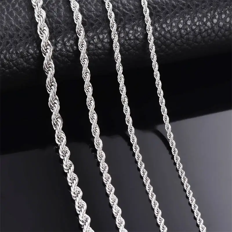 

1 piece 925 sterling silver Width 2mm/3mm/4mm Rope Chain Necklace/Bracelet For Men Women Man Fashion Chain Necklace