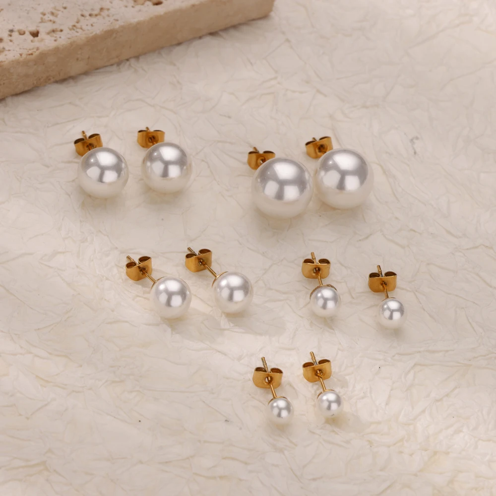 Pearl Stud Earrings for Women Stainless Steel Earrings 2026 Trend Aesthetic Piercing Ear Jewelry Couple Gift Freeshipping aretes