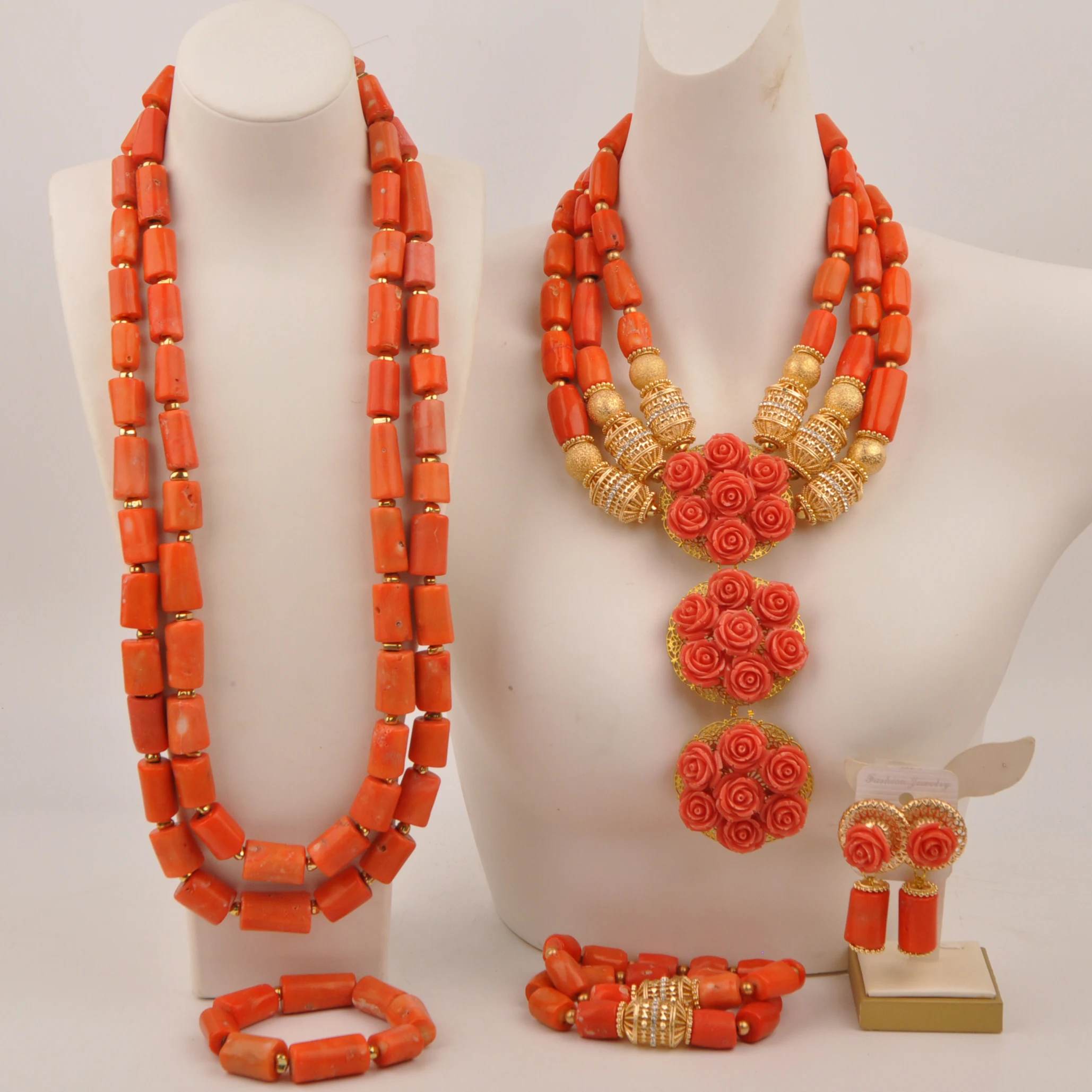 

Orange Coral Jewelry Nigerian Couple Wedding Set