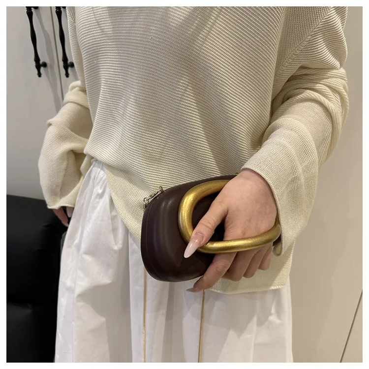 

Gold Metal Closure Box Clutch Bag Women Evening Wedding Party Cute Purse bag Handbag Dark Red Beige 2025 autumn New Fashion Chic