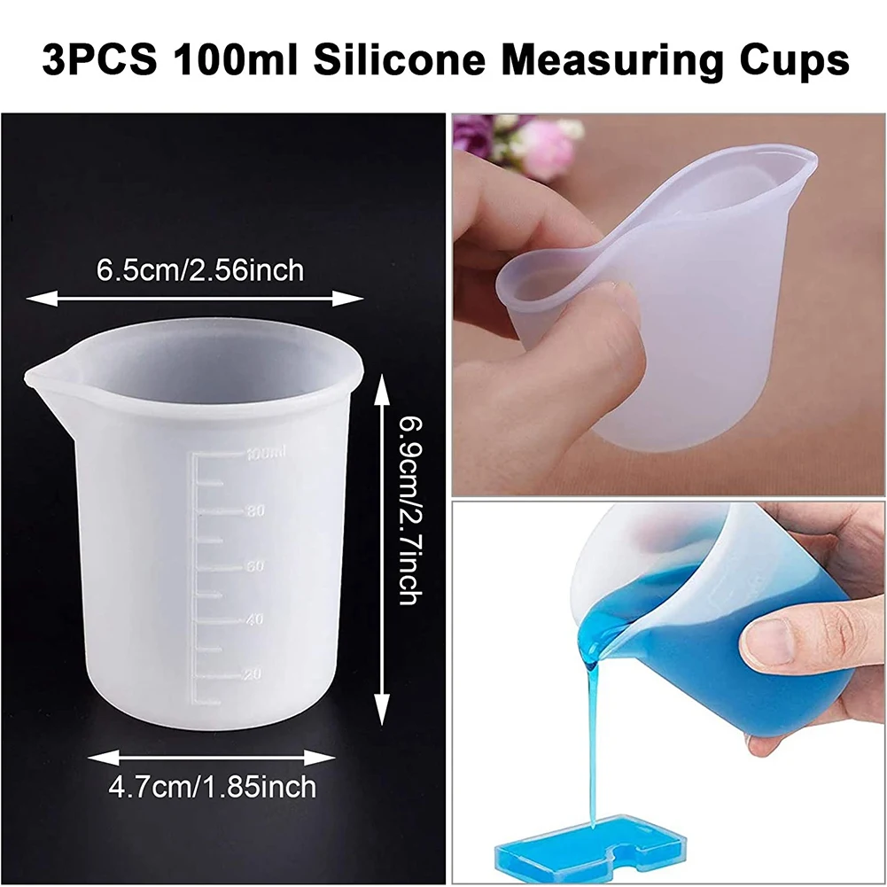 Silicone Measuring Cups for Epoxy Resin, Reusable Mixing Cups Resin Casting Container with Mixing Sticks for Resin &LICG