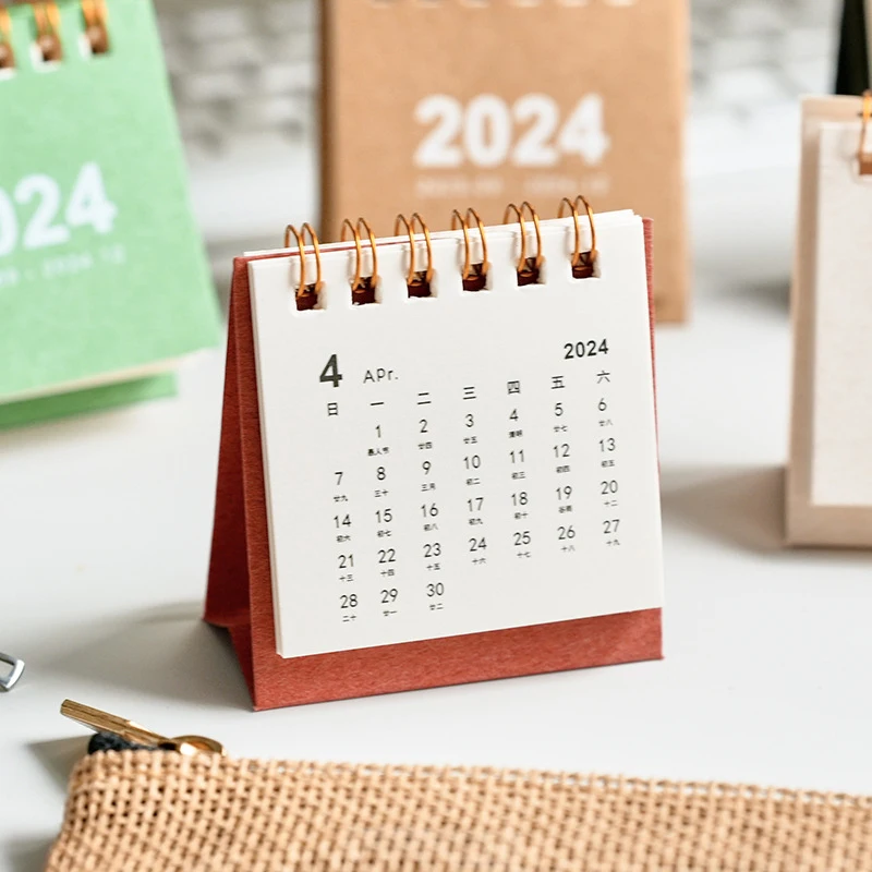 Mini calendário minimalista, decoração desktop, material de escritório estudantil, planejamento, organizador, programação diária, 2024