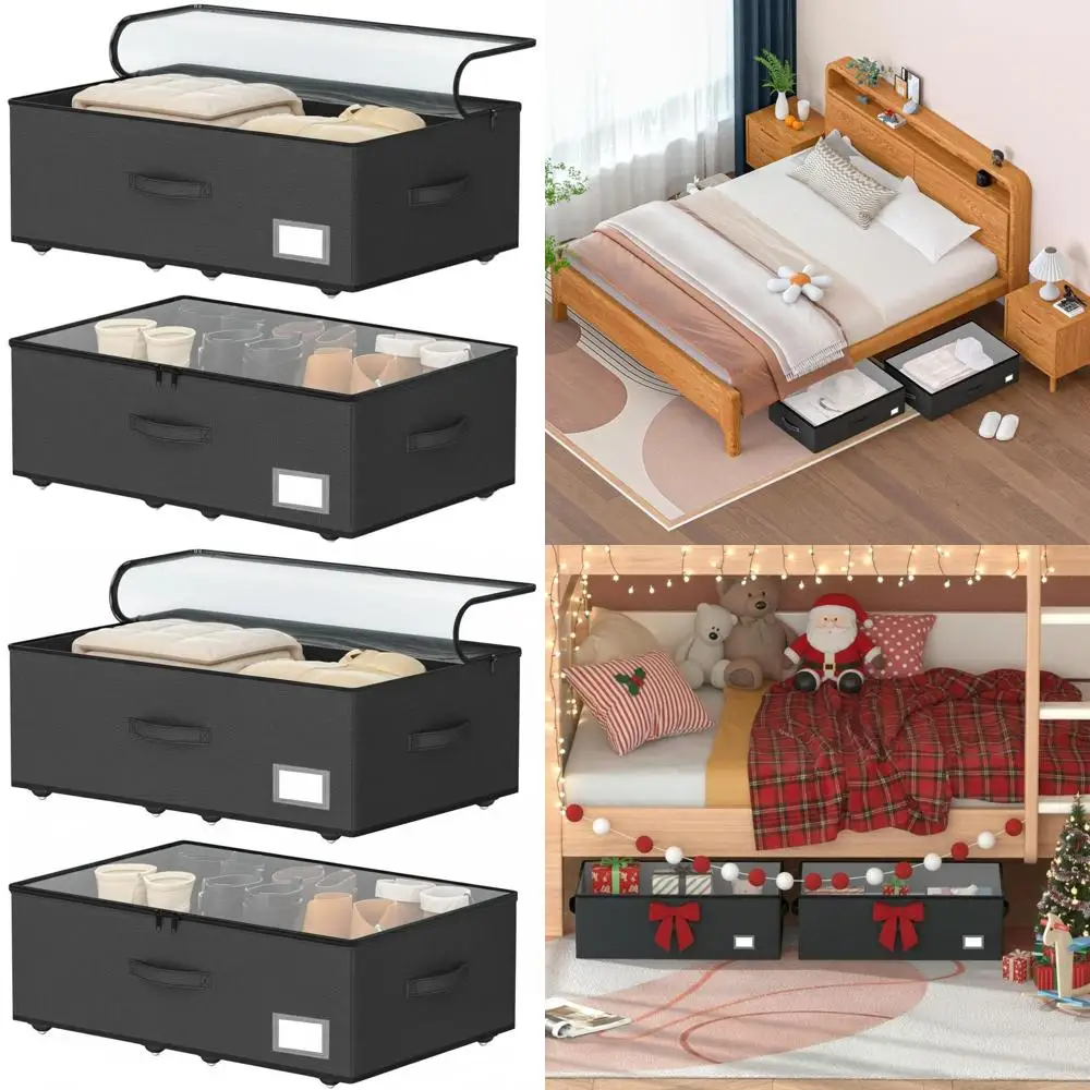 

12 Tall Rolling Underbed Storage Bins for Shoes, Dorm Clothes, Easy Assembly-Free
