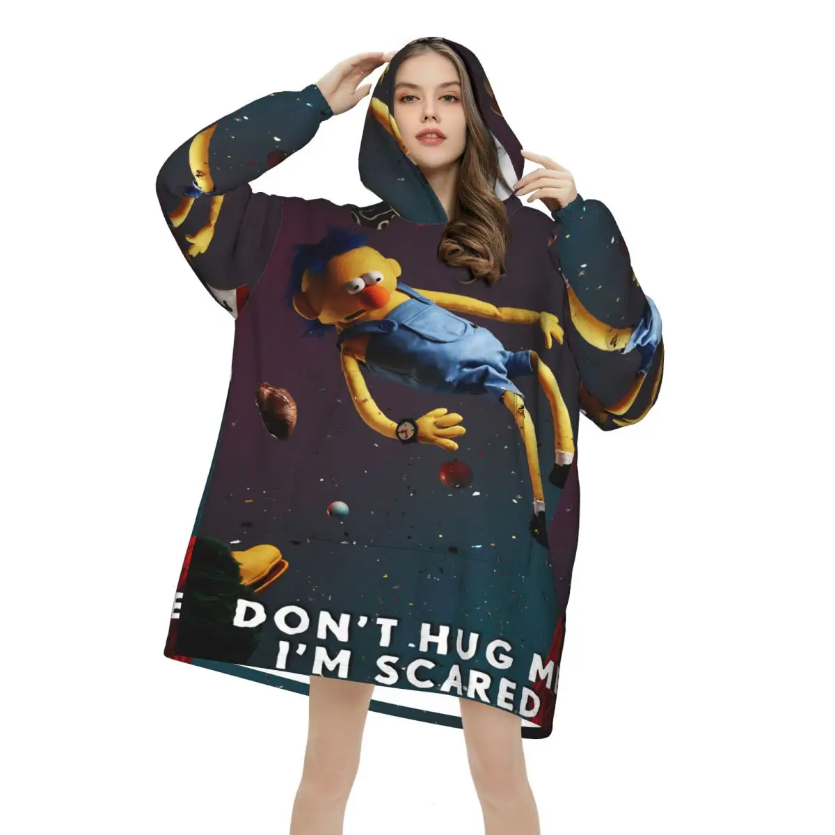 Don't Hug Me I'm Scared Wearable Blanket Hoodie  Warm Cozy Oversize Blanket Sweatshirt Thick Fleece Hooded Blanket with Pocket