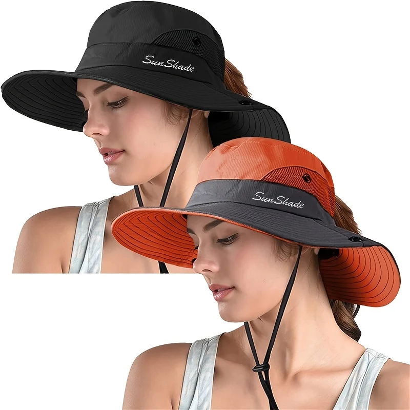 UV Protection Wide Rim Ponytail Hole Sun Hat - Perfect for Beach, Fishing, Outdoor Activities and Traveling