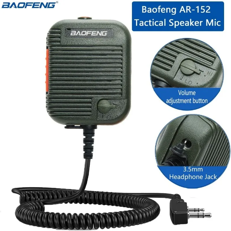 BAOFENG Military Grade Volume Adjustable Speaker Mic with 3.5mm Receiver for AR-152 DM-32 UV-32 UV-5R BF-F8HP PRO Two Way Radio view 3
