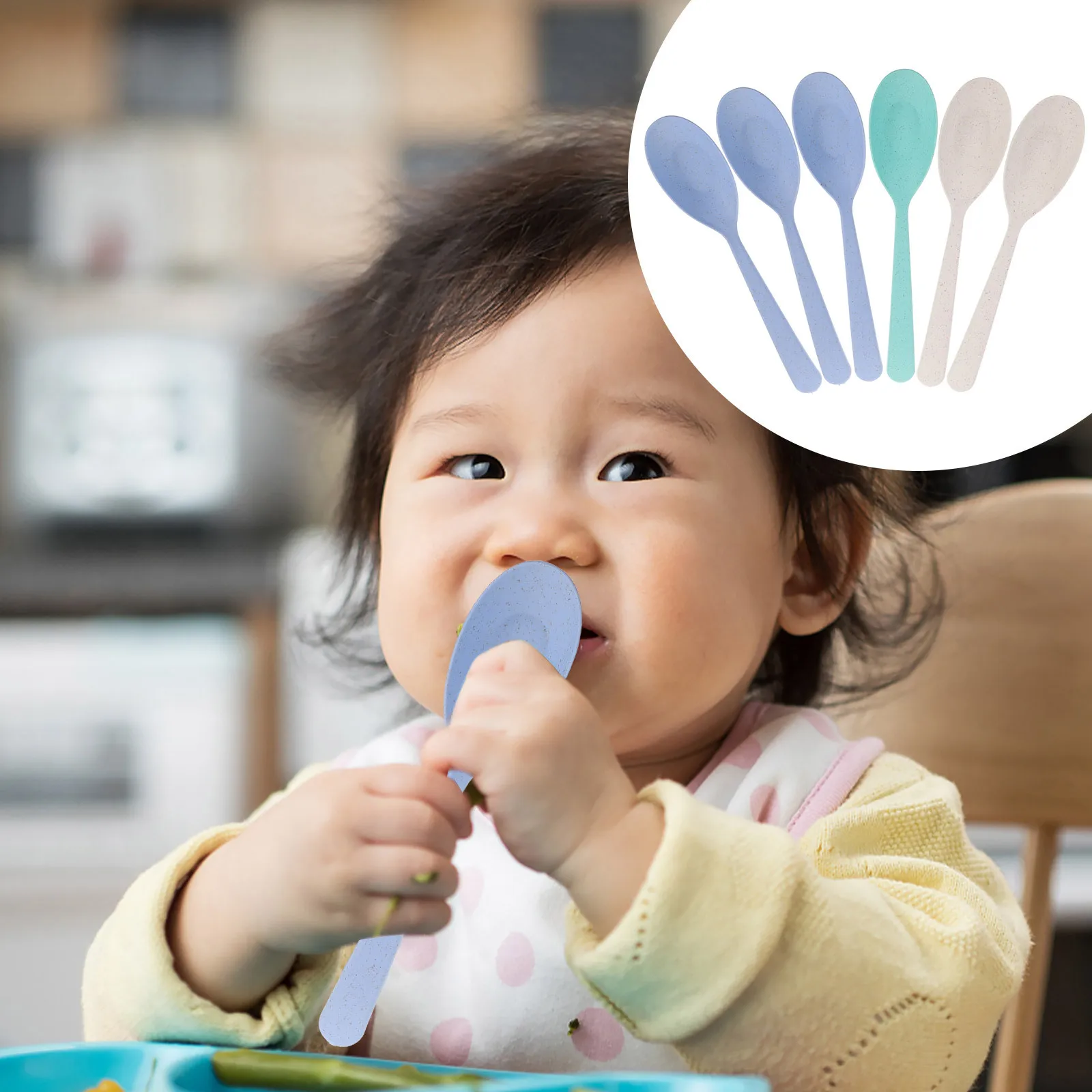 6 قطعة ملعقة أطفال مضادة للحرق مصنوعة من قش القمح ملاعق طبيعية صديقة للبيئة قابلة لإعادة الاستخدام للأطفال مطعم منزلي في الهواء الطلق #1