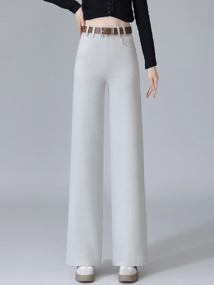 

Light Grey High Waist Straight Leg Wide Leg Jeans Women's Spring Autumn New Style Slimming Drape Casual Trousers