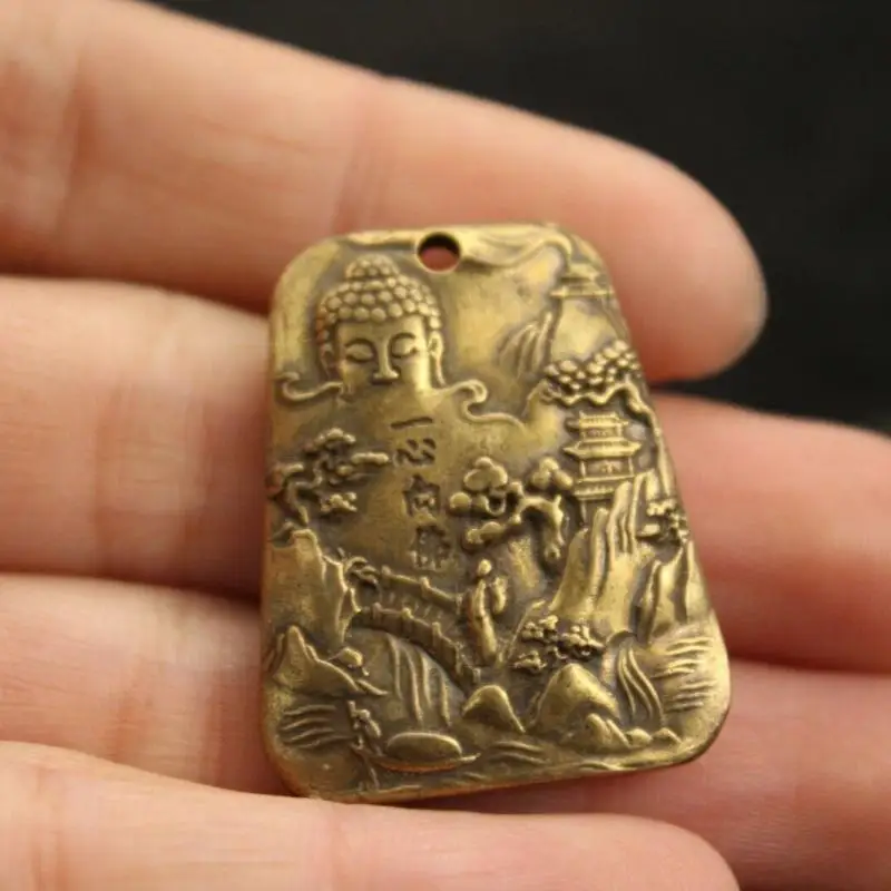 3 Cm Chinese Old Pure Brass Pendant Bronze Ksitigarbha Buddha Necklace Statues