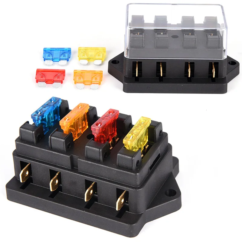 Car 4 Way Circuit Standard ATO Blade Fuse Box Block Holder 12V/24V+4 Way Fuse