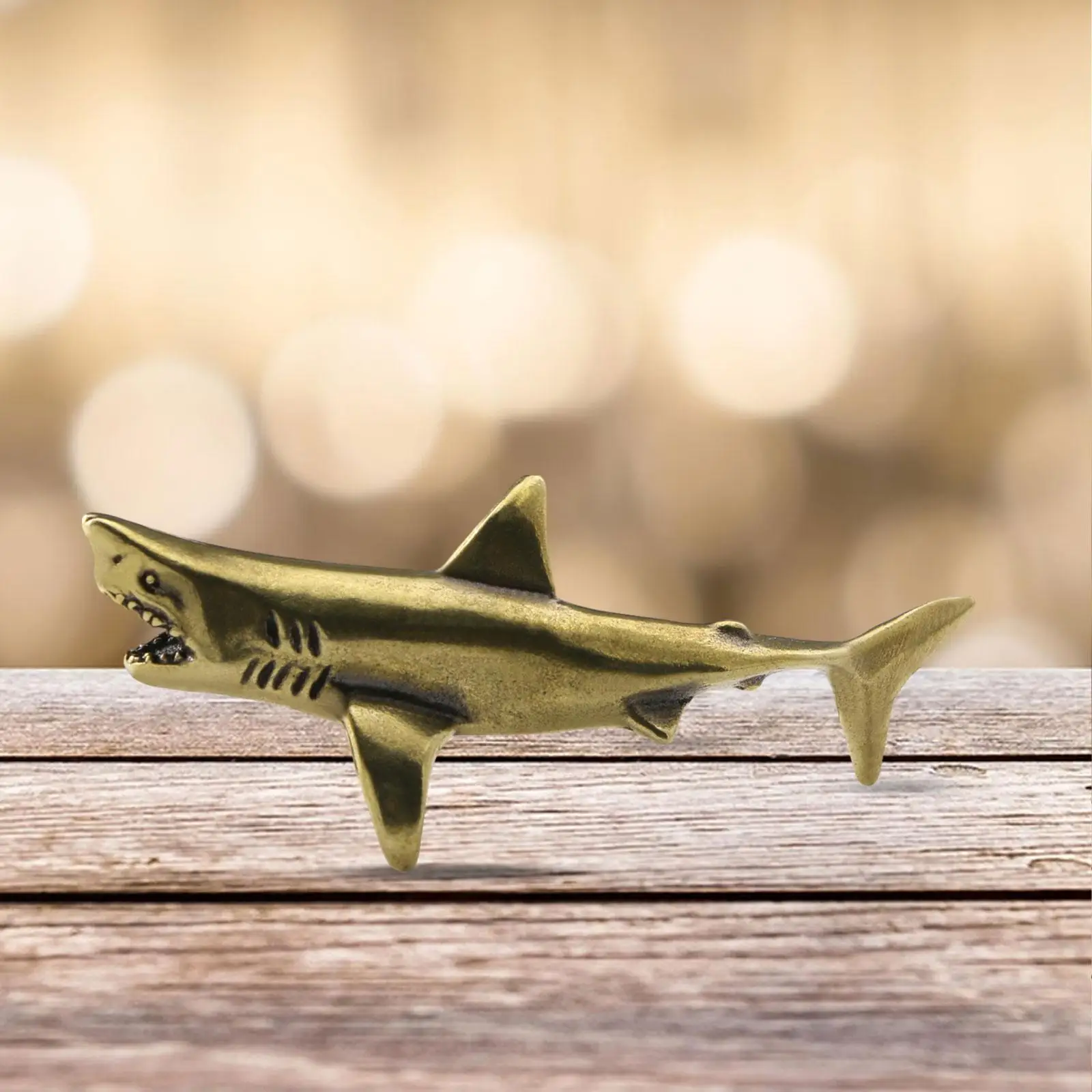 Brass Shark Statue Crafts Birthday Gift Miniature for Cafe Tea Room Desktop