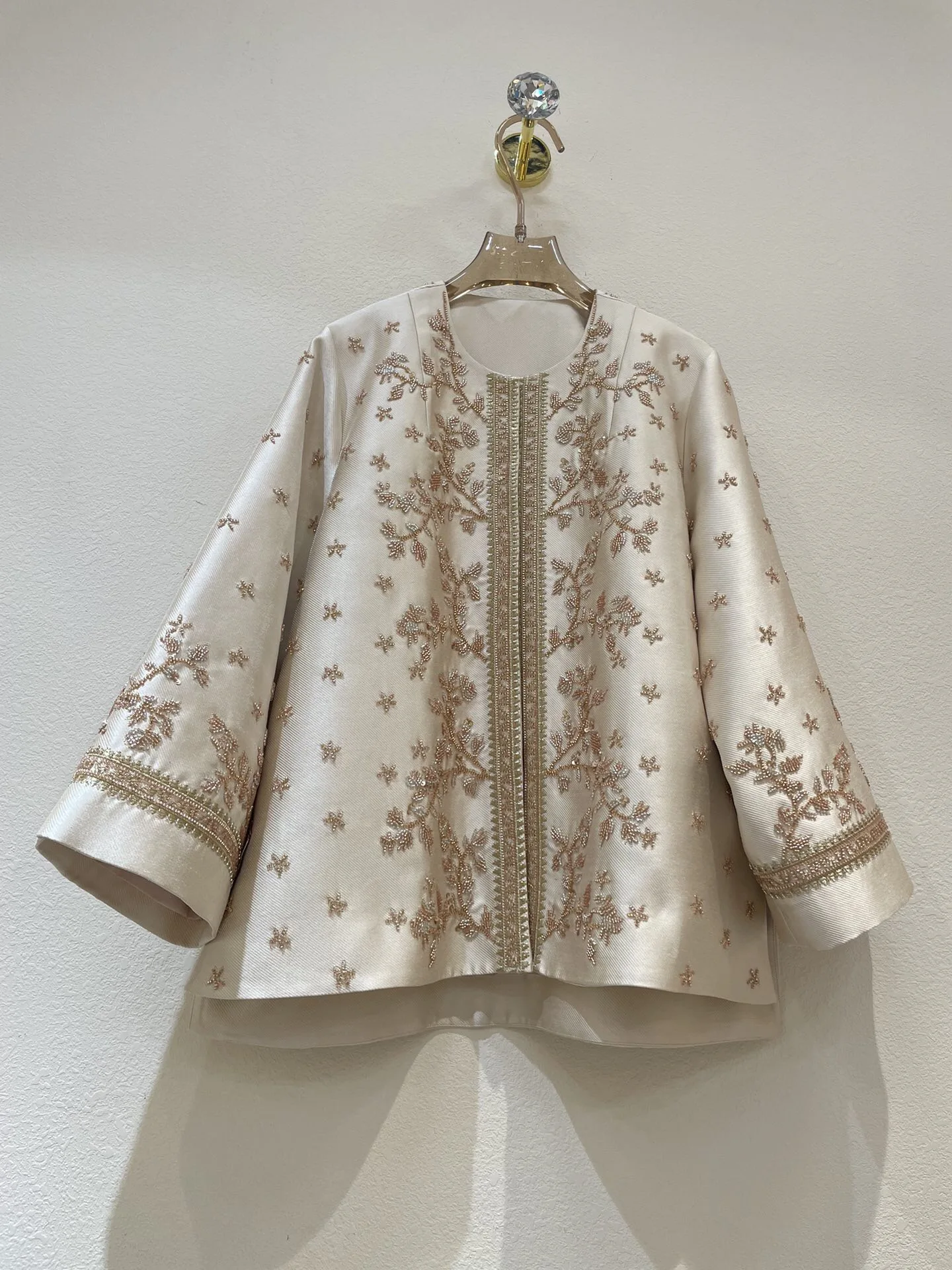 Heavy Beaded Silk Satin Jacket Luxury Hand Embroidered Blue Champagne Short Cape Coat Haute Couture Evening Party Outerwear