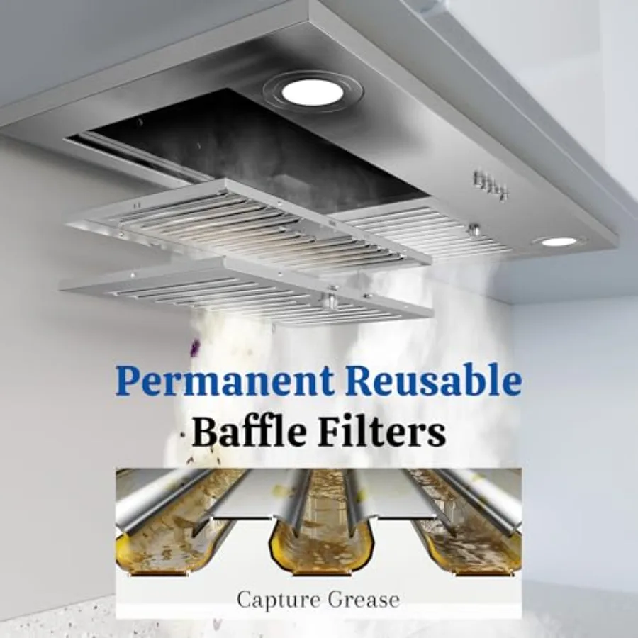 شفاط المطبخ 30 بوصة مع 450 CFM تصميم قابل للتحويل بدون مجاري لتهوية المطبخ وموقد مدمج من الفولاذ المقاوم للصدأ