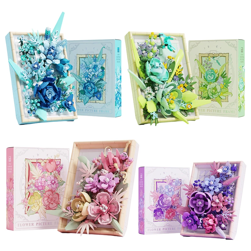 

700+PCS MOC Rose Flower Picture Frame Building Blocks Set Daisy Bouquet of Bricks Girls Creative Enlightenment Toy Gift for Kids
