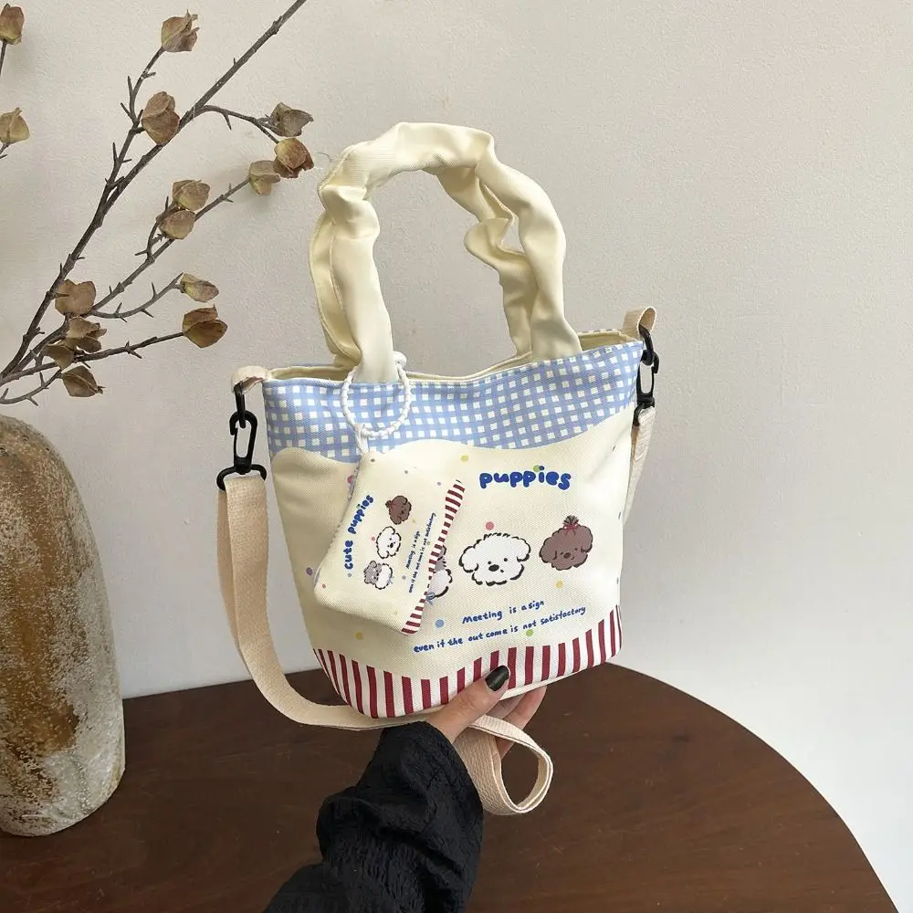 Cute Cartoon Crossbody Bag with Small Bag Canvas Material Shoulder Bag Korean Edition Style Large Capacity Handbag For Female