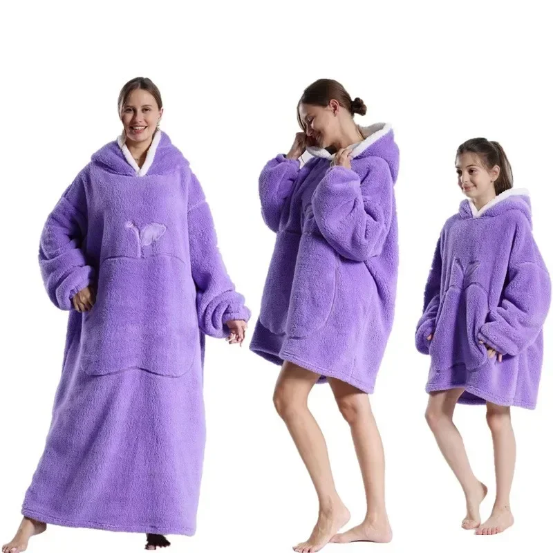 

Winter Warm Cotton Fleece Home Clothes Men's Extended Length Solid Color Lazy Person's TV Blanket Large Size Lazy Suit