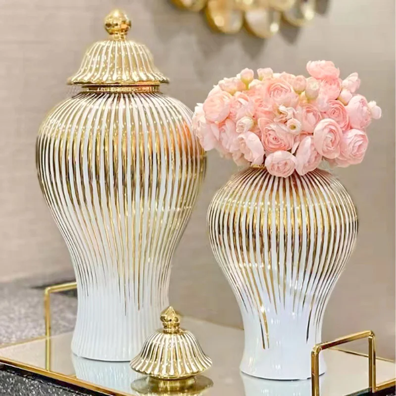 FY Luxury Ceramic Vase Ornament, Decorative Tabletop Centerpiece for Living Room Office, Home Decor Accessory & Holiday Gift