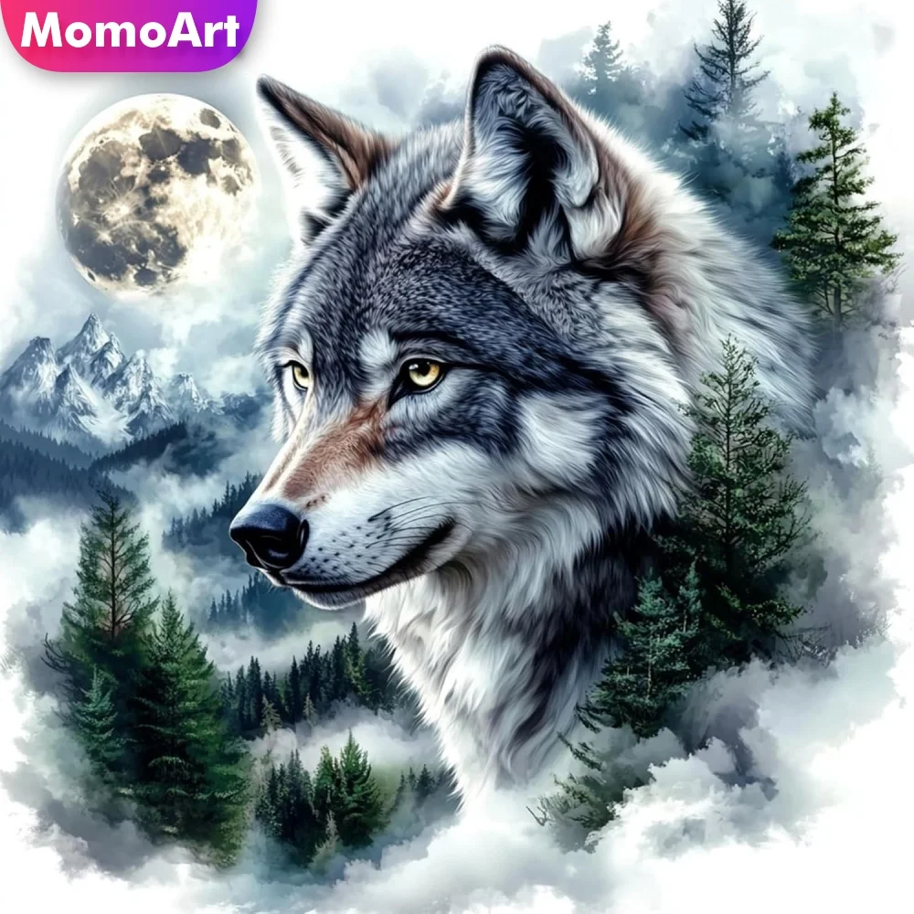 Momoart Diamantmalerei Wolf Tier Neue Kollektion DIY Diamant-Mosaik Hund Geeignet für Anfänger Stickerei Heimdekoration