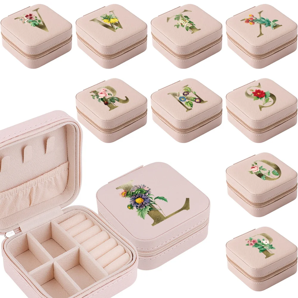 

Jewelry Organizer Display Travel Jewelry Case Boxes Portable Golden Flower Letter Pattern Storage Box Locket Earring Ring Holder