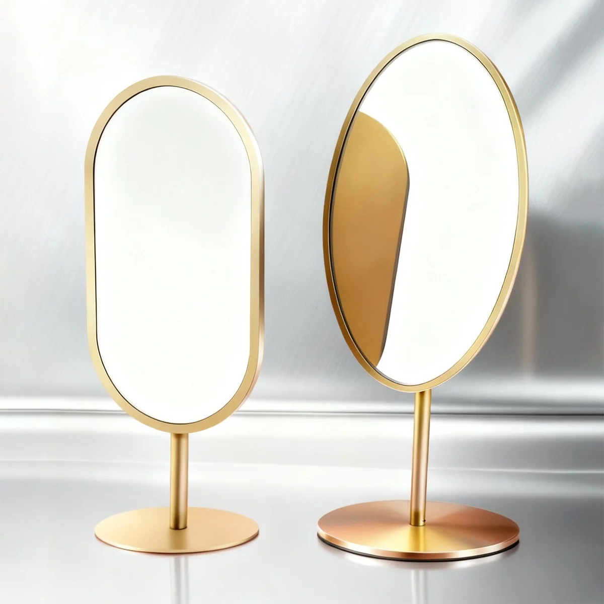 

Золотое металлическое вращающееся зеркало для макияжа — ультрапрозрачное овальное/многоугольное косметическое зеркало со стабильным основанием для туалетного столика, спальни