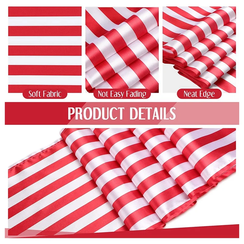 6 Pieces Striped Table Runner Wedding Polyester Table Decor Red White Striped Design Tablecloth Decor