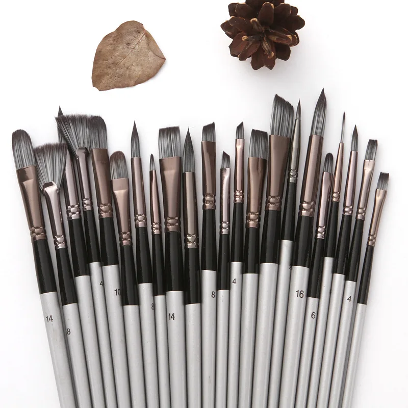 24 PCS Paint Brush Set  Canvas Roll Nylon Watercolor Acrylic Oil Painting Brushes for Artists Students DIY Art Supplies