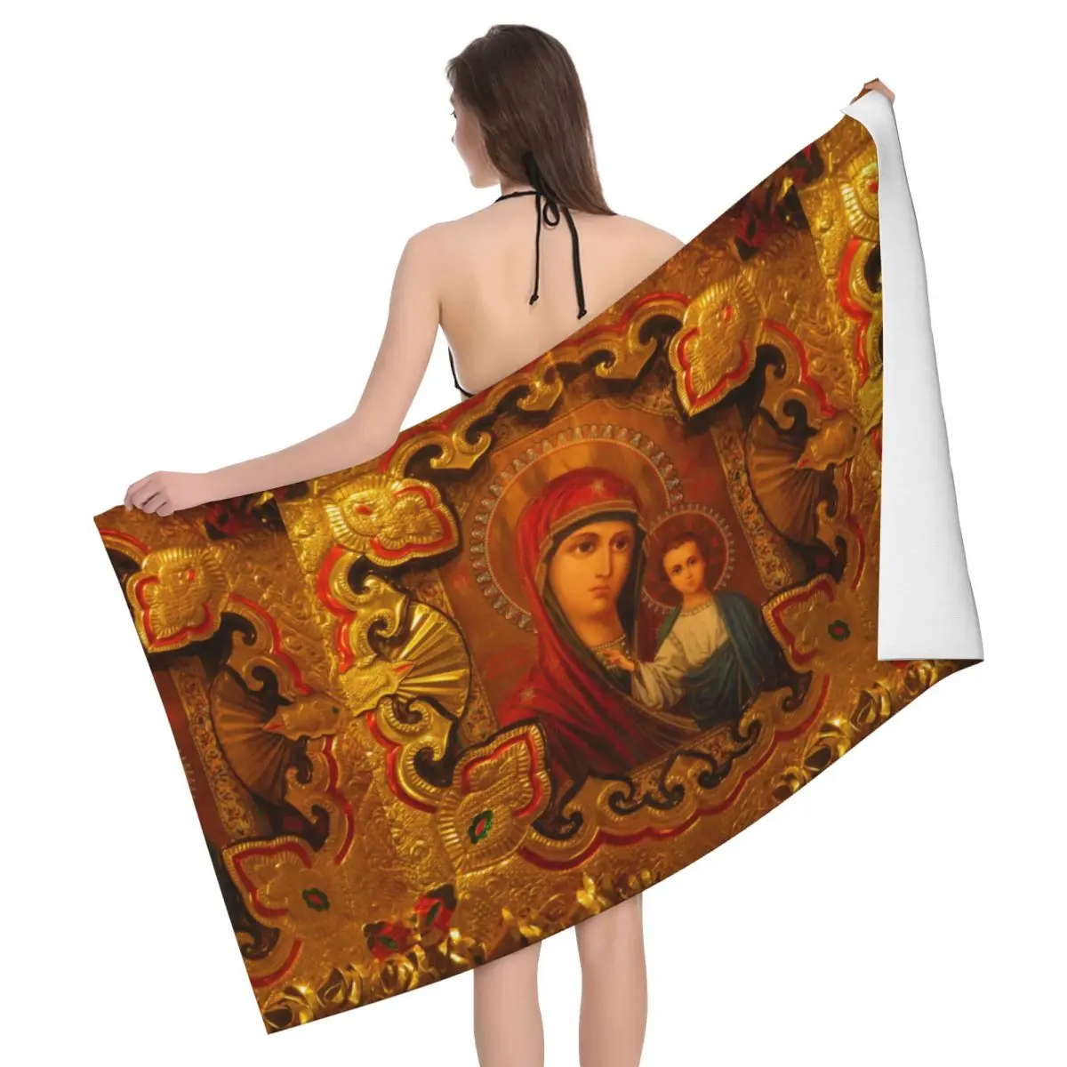 Custom Medieval Painting Malaga Cathedral Quick Drying Microfiber Beach  Towel  Linen Christian Jesus Virgin Mary Yoga Towels