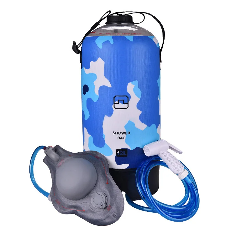 12L PVC Foot-pump Outdoor Shower Water Bag Portable Inflatable Shower Supplies for Camping Hiking Beach Traveling