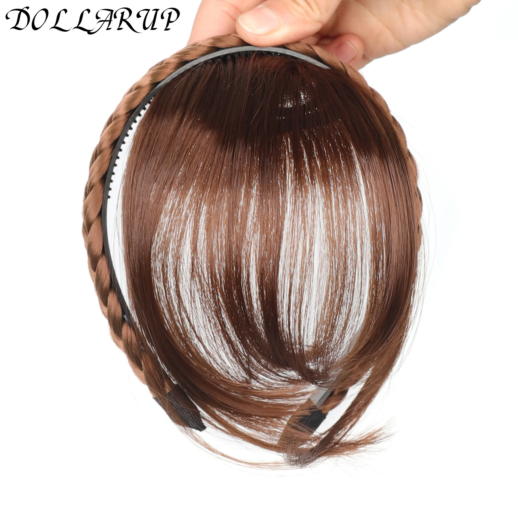 

Synthetic double braid headband bangs replacement block women's front hairline replacement natural curved straight hair