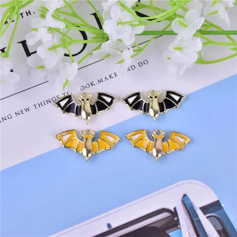 10pcs Yellow Bat Enamel Animal Charms Pendants for DIY Necklace Bracelet Jewelry Making