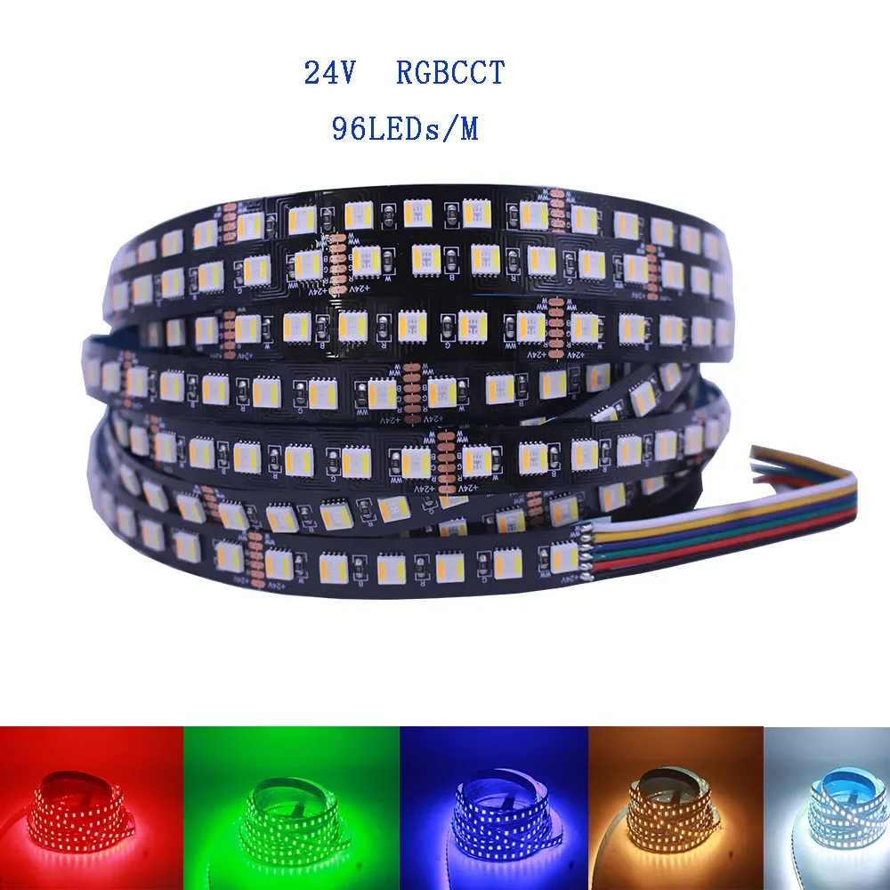 5M Black White PCB Board LED Strip Light RGBCCT 96leds/M 5050 SMD Led Tape Bar Light String Holiday Decoration Lights 24V