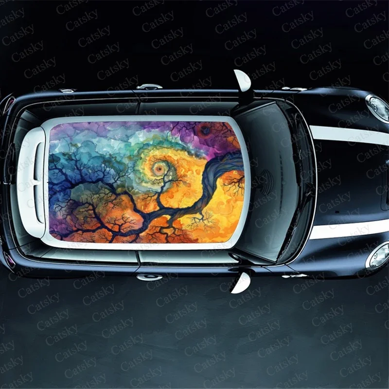 Colourful Abstract Tree Car Roof Sticker Wrap Racing SUV Accessories Packaging Painted PVC Custom Car Graphic Decal