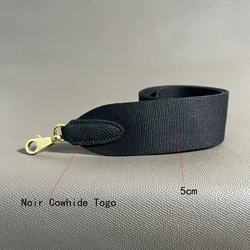 Noir Togo 5cm Wide Canvas belt Steel Buckle Genuine Leather Hand Sewn Suitable For Kelly Bags, Shoulder Straps, Bag Accessories