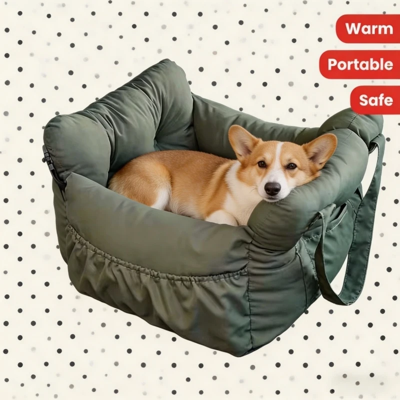 Portable Multifunctional Dog Car Seat with Safety Belt Secure Straps Non-Slip Pet Car Bed for Small Dogs Washable Travel Use