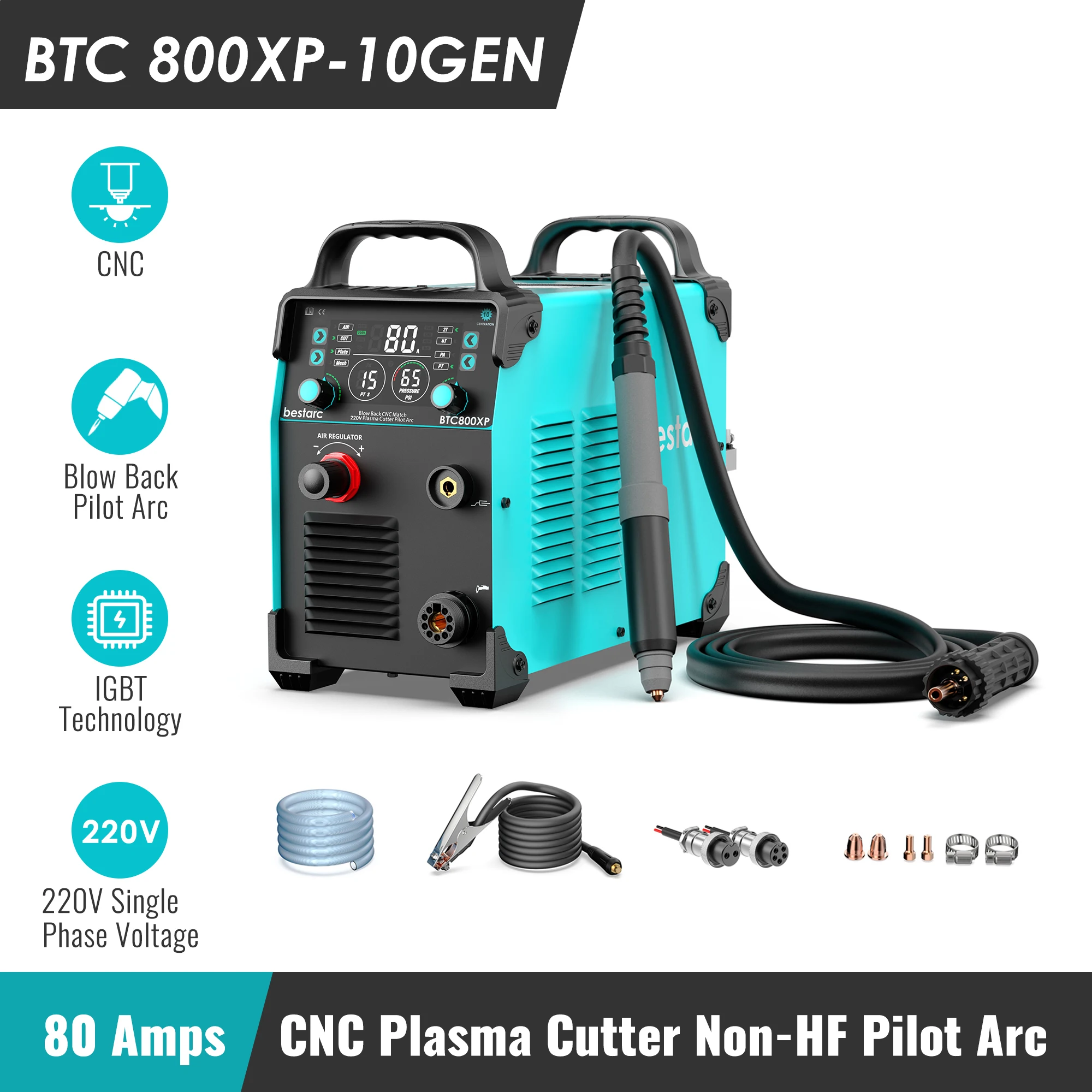 Bestarc Plasmasnijder Non-HF Pilot Arc CNC 220V/380V 80A BTC800XP Met 16mm Schone Snede 40 mm Max. Snede - afbeelding 1