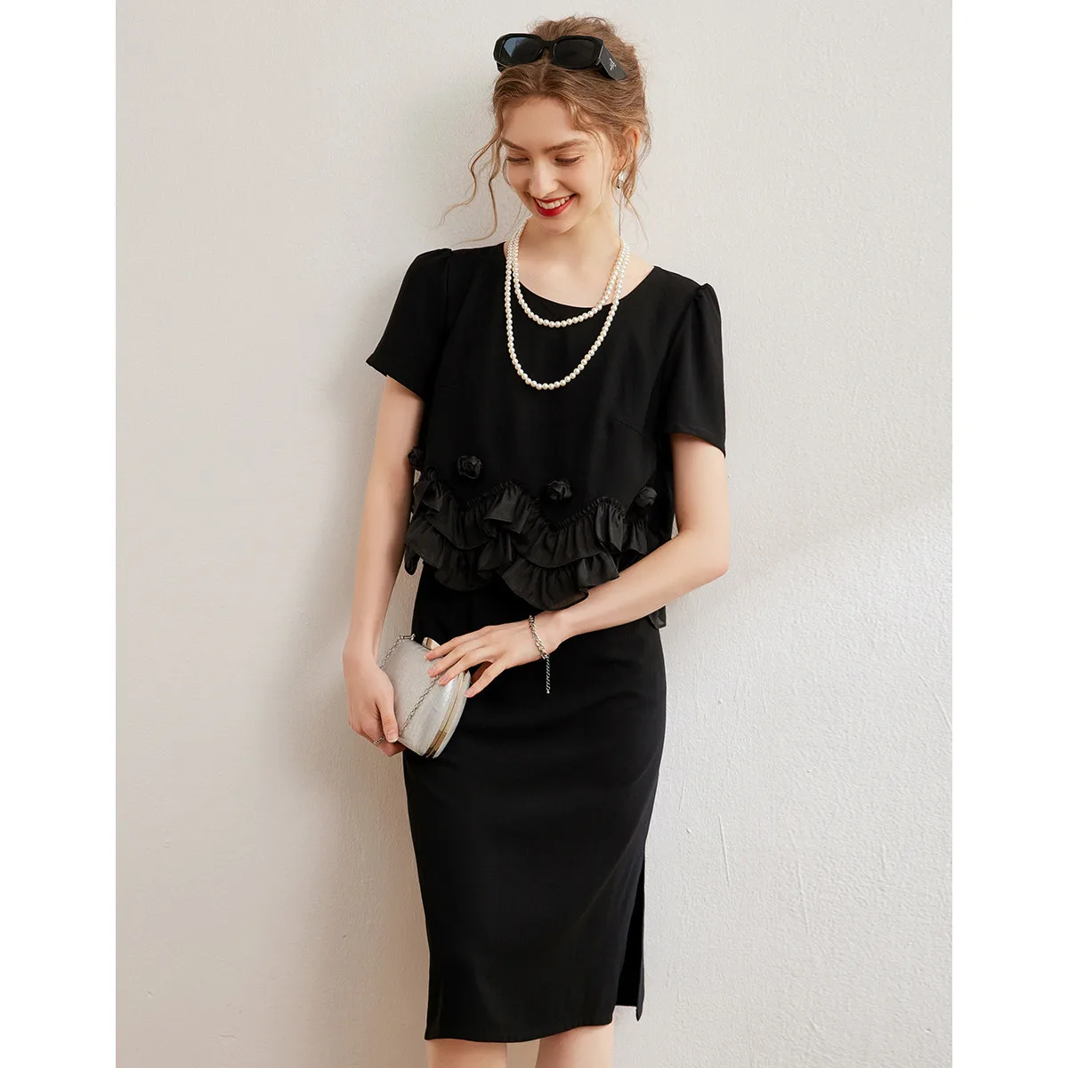 LOUISYAO موضة ثلاثية الأبعاد شبكة زهرة فساتين نسائية 2025 الصيف عادية مستديرة الرقبة قصيرة الأكمام موضة أنيقة فساتين طويلة