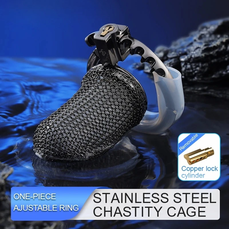 nueva actualizacin,anillo a presin ajustable una pieza,jaula castidad masculina malla metlica,aleacin aluminio CB,bloqueo