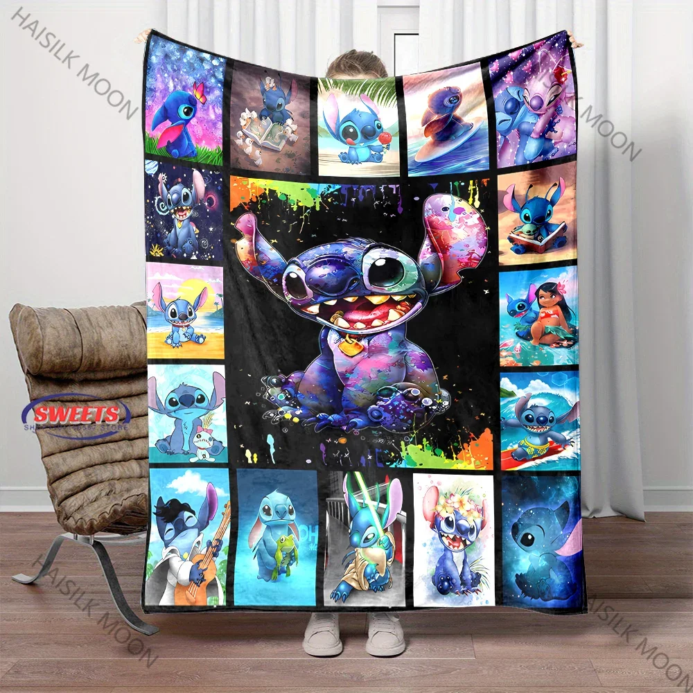 

Disney Stitch Checkered Pattern Printing Cartoon Blanket Sofa Office Nap Airplane Travel Blanket Air Conditioning Blanket Gifts