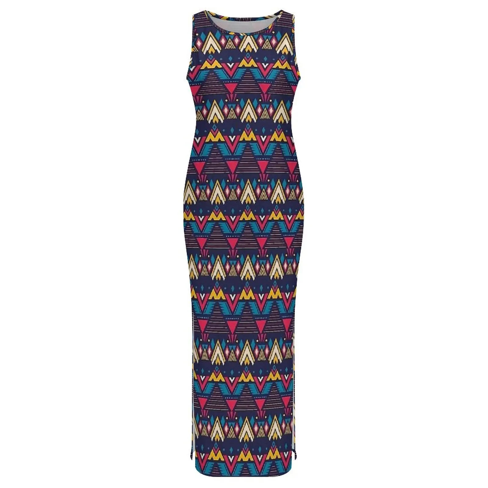 Woman Aztec Art Dress Purple Vintage Print Aesthetic Bodycon Dress Holiday Sleeveless Maxi Dresses Graphic Oversized Vestido