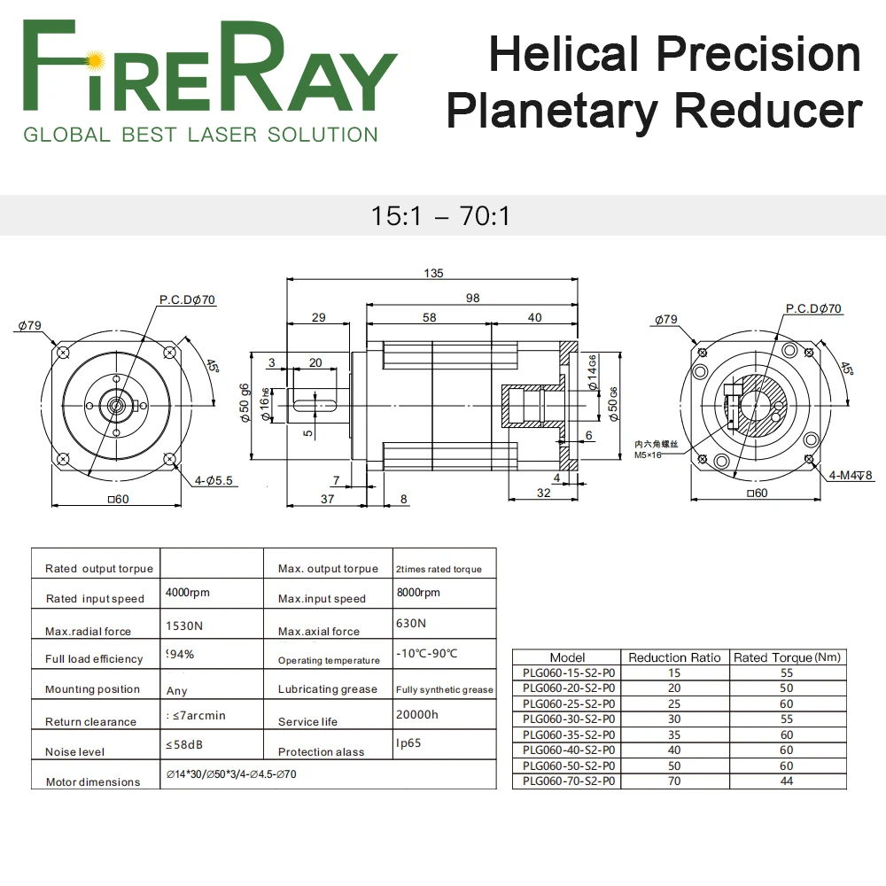 Imagem -04 - Relação 3:170 da Caixa de Engrenagens do Redutor Plg060 Planetário do Dente Helicoidal de Fireray: Motor 4000rpm da Engrenagem da Elevada Precisão