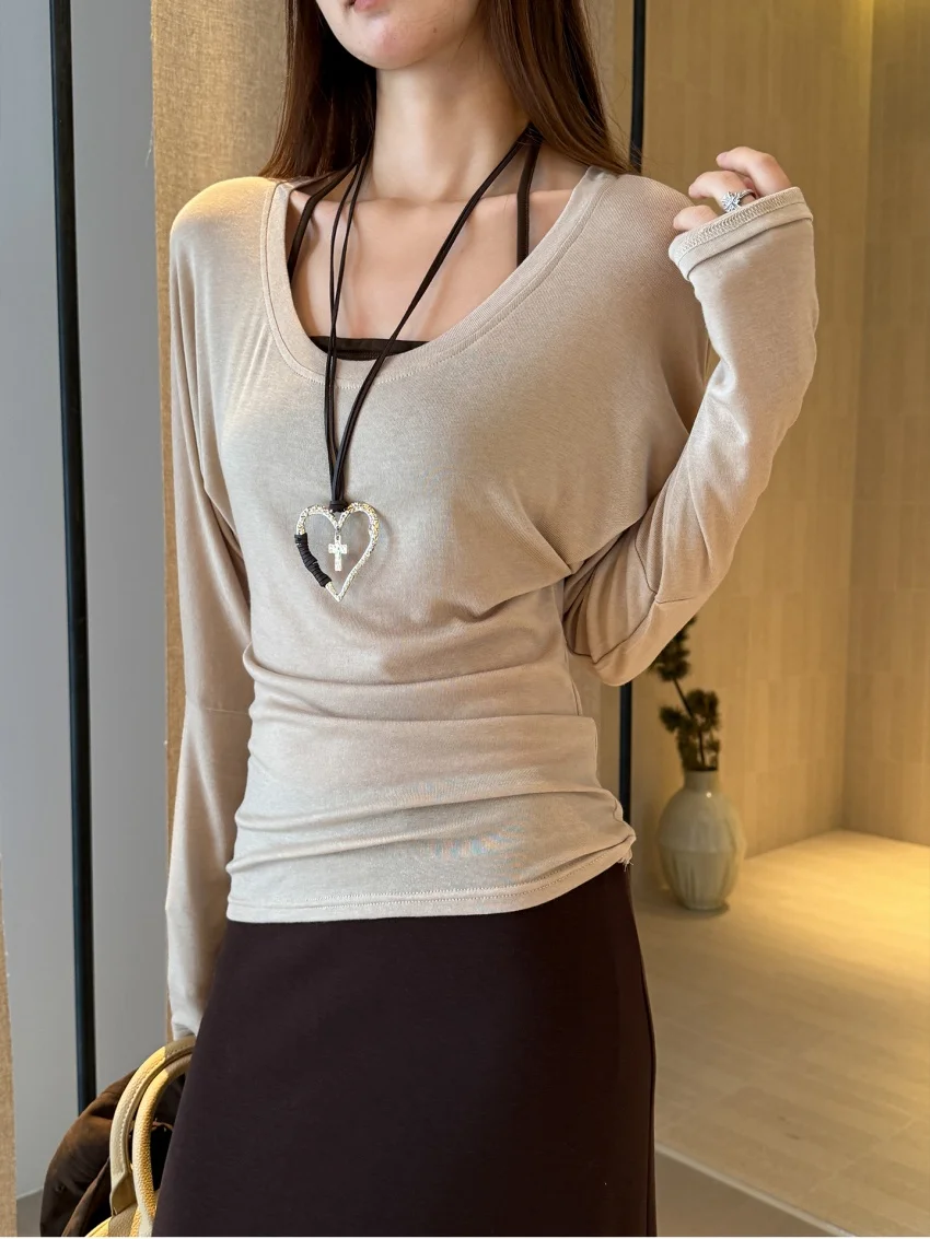 

Alien Kitty 2025, осенние элегантные футболки для офиса и женщин, минималистичные тонкие футболки с длинными рукавами для кемпинга, шикарные новые однотонные свободные повседневные нежные футболки