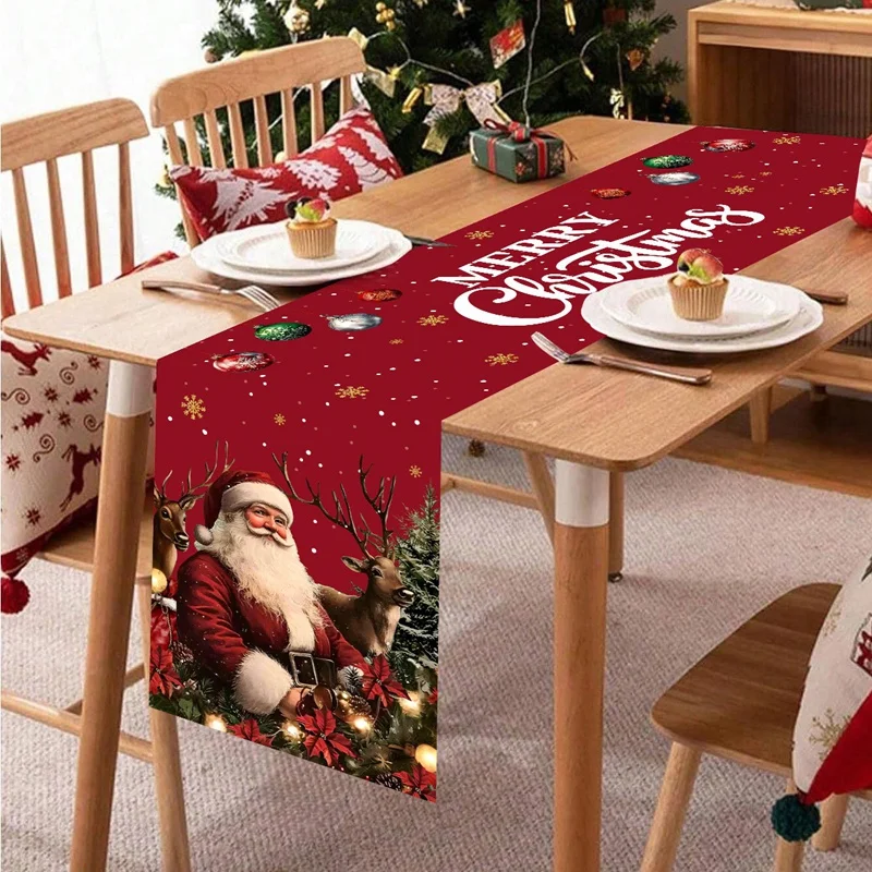 Vintage Christmas Table Runner Retro Santa Claus Table Cover Christmas Decorations For Home 2025 Navidad Noel Gift New Year 2026