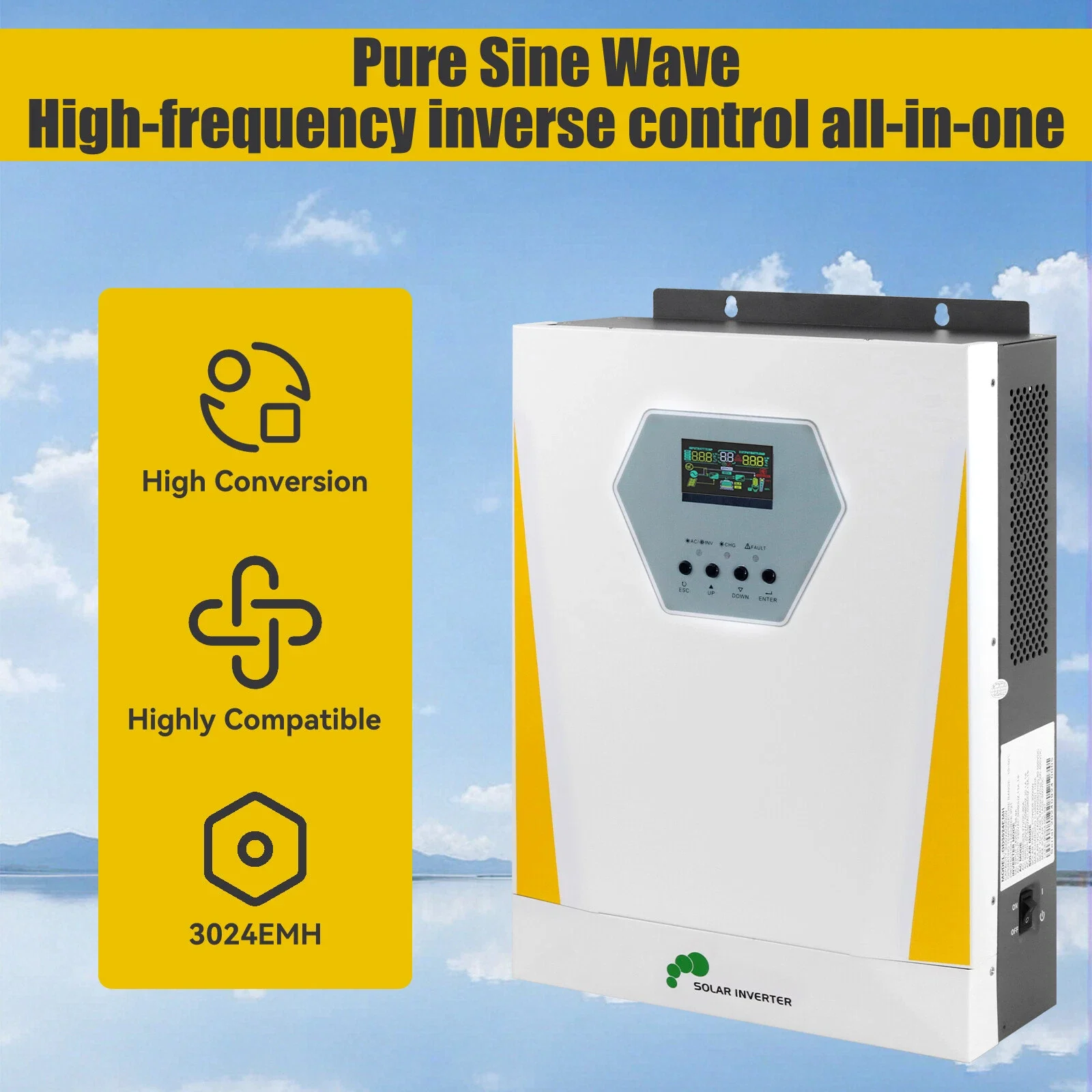 RVPOZWER 3KW/6.2KW Hybrid-Solarwechselrichter 24V 230V Reine Sinuswelle MPPT-Solarladegerät LCD-Digitalanzeige für Wohnmobile, Wohnwagen, Zuhause und Off-Grid-Solarenergiesysteme
