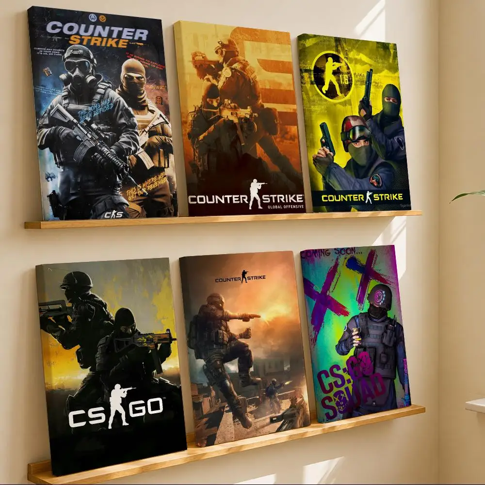 Classic FPS Game CSGO Framed Wall Painting Canvas Art Poster with Solid Wood Frame for Living Room Home Decor