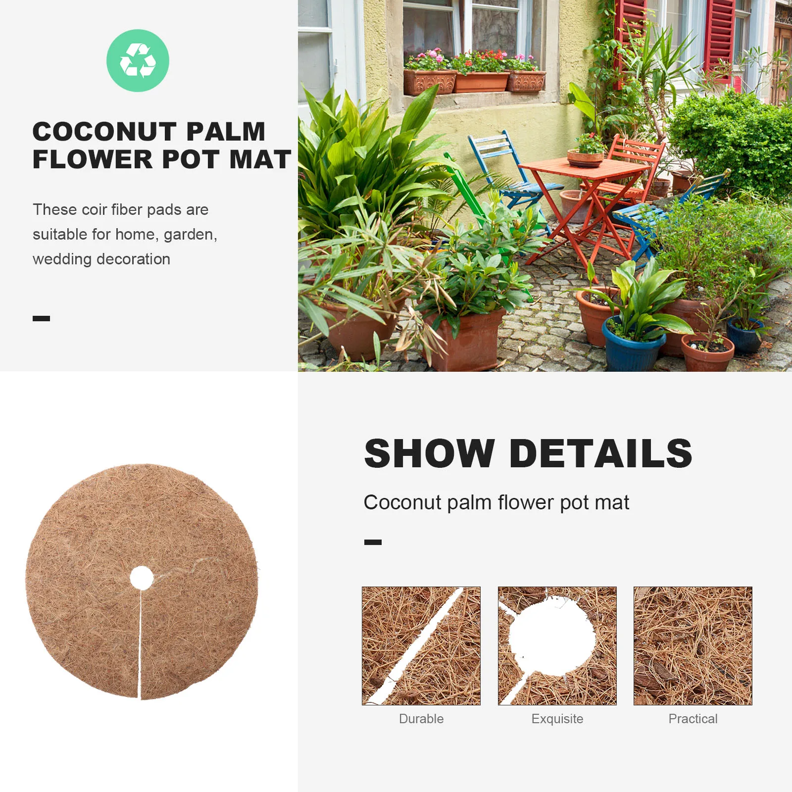 4 قطع من حصيرة حماية النباتات من ألياف جوز الهند، وسائد قوية لنفاذية الهواء على شكل زهرة من ألياف جوز الهند للاستخدام في الحديقة، حصيرة حماية النباتات #4